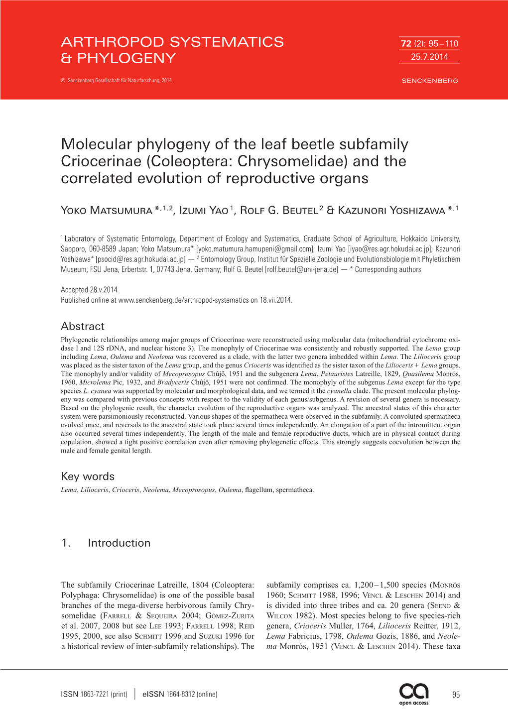 Coleoptera: Chrysomelidae) and the Correlated Evolution of Reproductive Organs