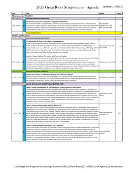 2021 Great River Symposium - Agenda Updated: 1/12/2021