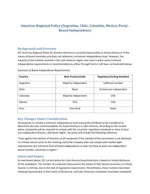 Americas Regional Policy (Argentina, Chile, Colombia, Mexico, Peru) - Board Independence