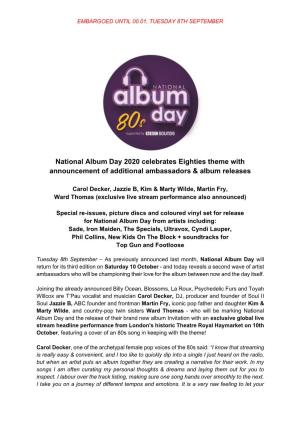 National Album Day 2020 Celebrates Eighties Theme with Announcement of Additional Ambassadors & Album Releases