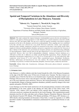 Spatial and Temporal Variations in the Abundance and Diversity of Phytoplankton in Lake Manyara, Tanzania