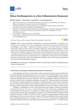 Stress Erythropoiesis Is a Key Inflammatory Response