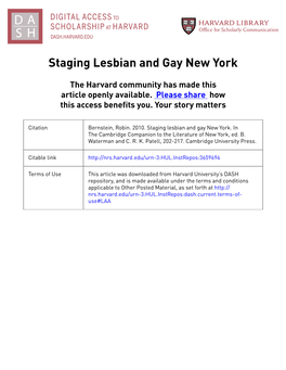 Staging Lesbian and Gay New York