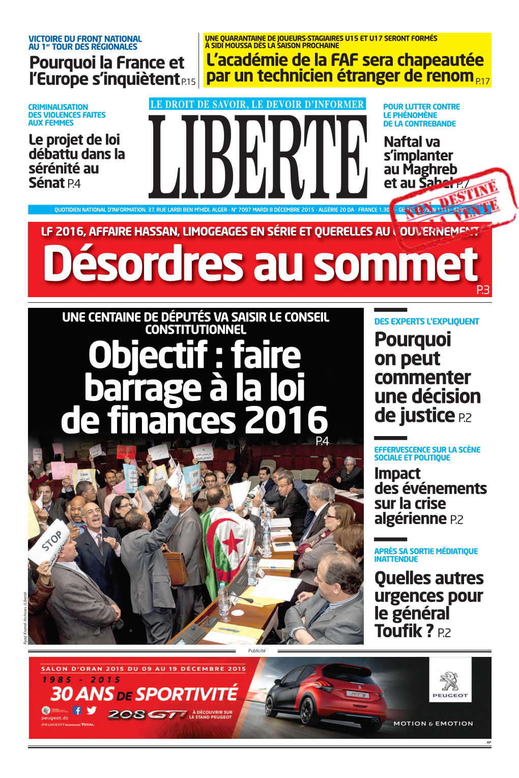 Objectif : Faire Barrage À La Loi De Finances 2016 Seconde Montée Au Front Des Députés Contestataires De La Loi De Finances 2016