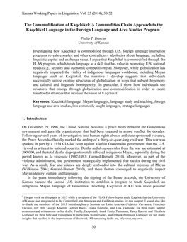 The Commodification of Kaqchikel: a Commodities Chain Approach to the Kaqchikel Language in the Foreign Language and Area Studies Program*