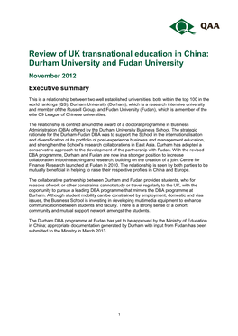 Durham University and Fudan University November 2012 Executive Summary