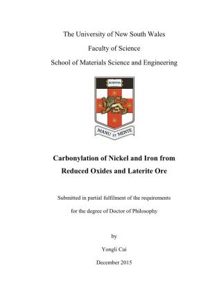 Carbonylation of Nickel and Iron from Reduced Oxides and Laterite Ore