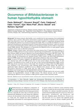 Occurrence of Bifidobacteriaceae in Human Hypochlorhydria Stomach