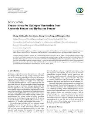 Nanocatalysts for Hydrogen Generation from Ammonia Borane and Hydrazine Borane