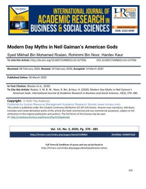 Modern Day Myths in Neil Gaiman's American Gods