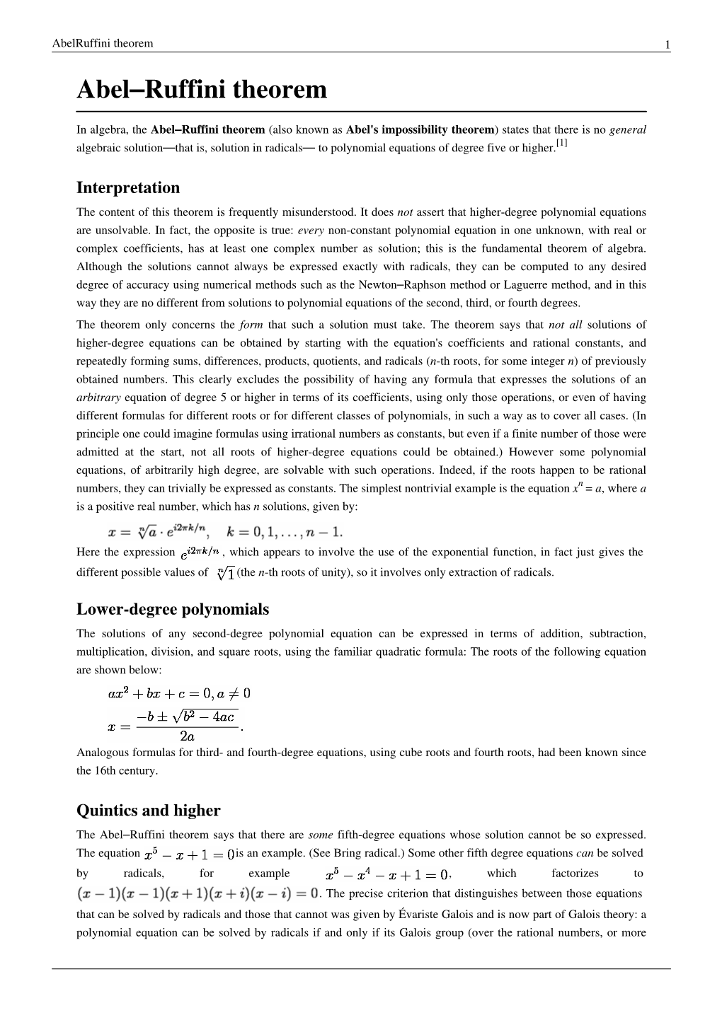 Abel‒Ruffini Theorem