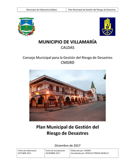 MUNICIPIO DE VILLAMARÍA Plan Municipal De Gestión Del Riesgo De