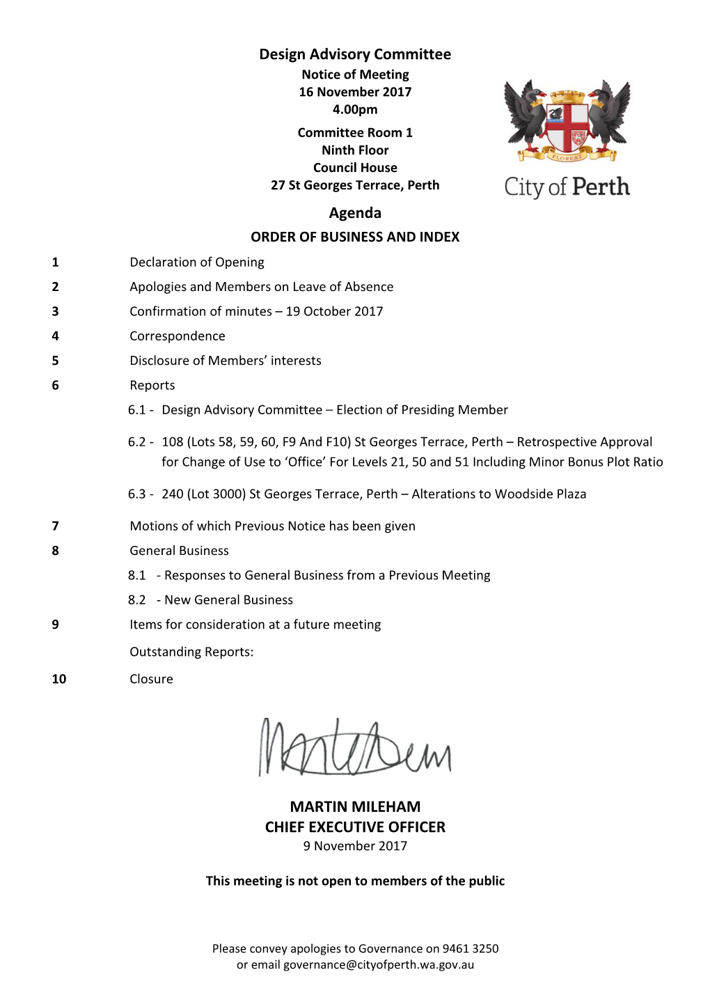 Design Advisory Committee Agenda MARTIN MILEHAM CHIEF