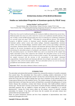 Studies on Antioxidant Properties of Jasminum Species by FRAP Assay