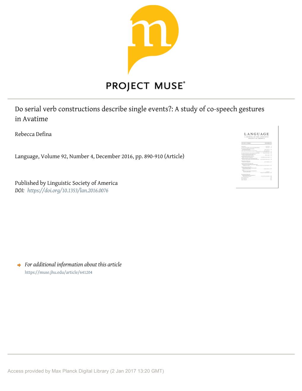 Do Serial Verb Constructions Describe Single Events?: a Study of Co-Speech Gestures in Avatime