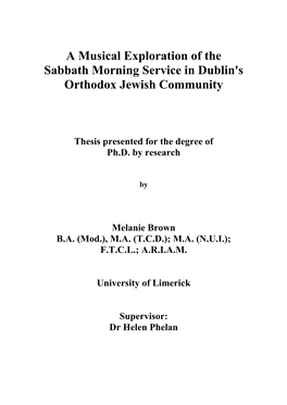 A Musical Exploration of the Sabbath Morning Service in Dublin's Orthodox Jewish Community