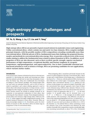 High-Entropy Alloy: Challenges and Prospects