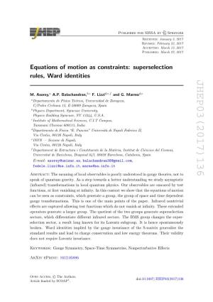 Equations of Motion As Constraints: Superselection Rules, Ward Identities