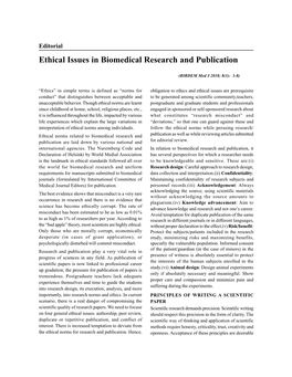 Ethical Issues in Biomedical Research and Publication