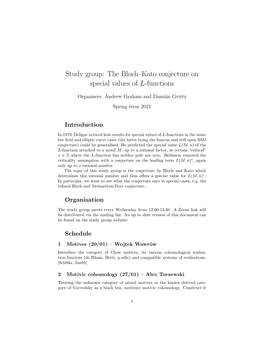 Study Group: the Bloch–Kato Conjecture on Special Values of L-Functions