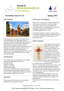 Newsletter Issue No 12 Spring 2011
