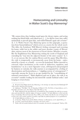 Homecoming and Liminality in Walter Scott's Guy Mannering1