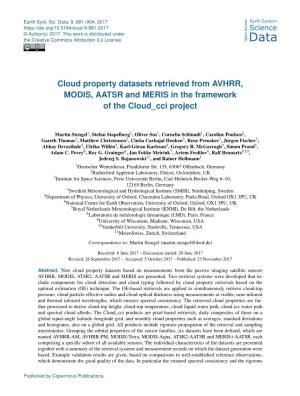 Cloud Property Datasets Retrieved from AVHRR, MODIS, AATSR and MERIS in the Framework of the Cloud Cci Project