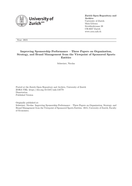 Improving Sponsorship Performance – Three Papers on Organization, Strategy, and Brand Management from the Viewpoint of Sponsored Sports Entities