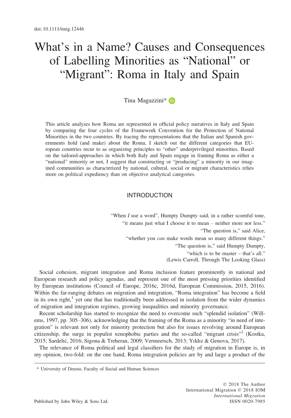 Causes and Consequences of Labelling Minorities As “National” Or “Migrant”: Roma in Italy and Spain