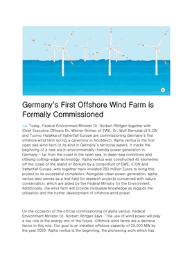 Germany's First Offshore Wind Farm Is Formally Commissioned