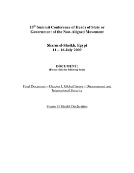 15Th Summit Final Document, Sharm El Sheikh, 2009