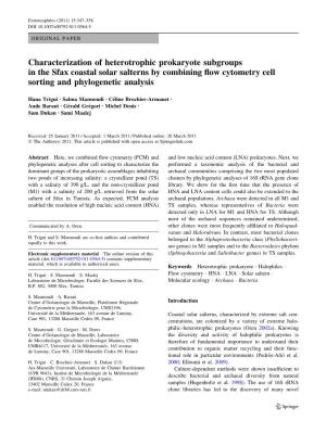 Characterization of Heterotrophic Prokaryote Subgroups in the Sfax Coastal Solar Salterns by Combining ﬂow Cytometry Cell Sorting and Phylogenetic Analysis