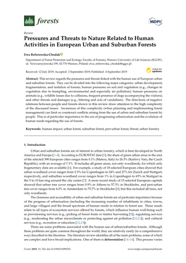 Pressures and Threats to Nature Related to Human Activities in European Urban and Suburban Forests