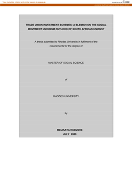 Trade Union Investment Schemes: a Blemish on the Social Movement Unionism Outlook of South African Unions?