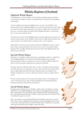 Clachaig Whisky and Scottish Spirits Menu