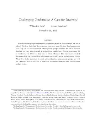 Challenging Conformity: a Case for Diversity∗