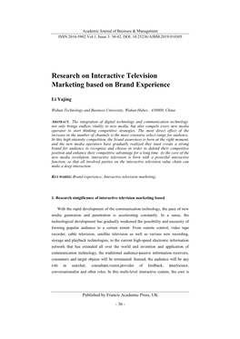 Research on Interactive Television Marketing Based on Brand Experience