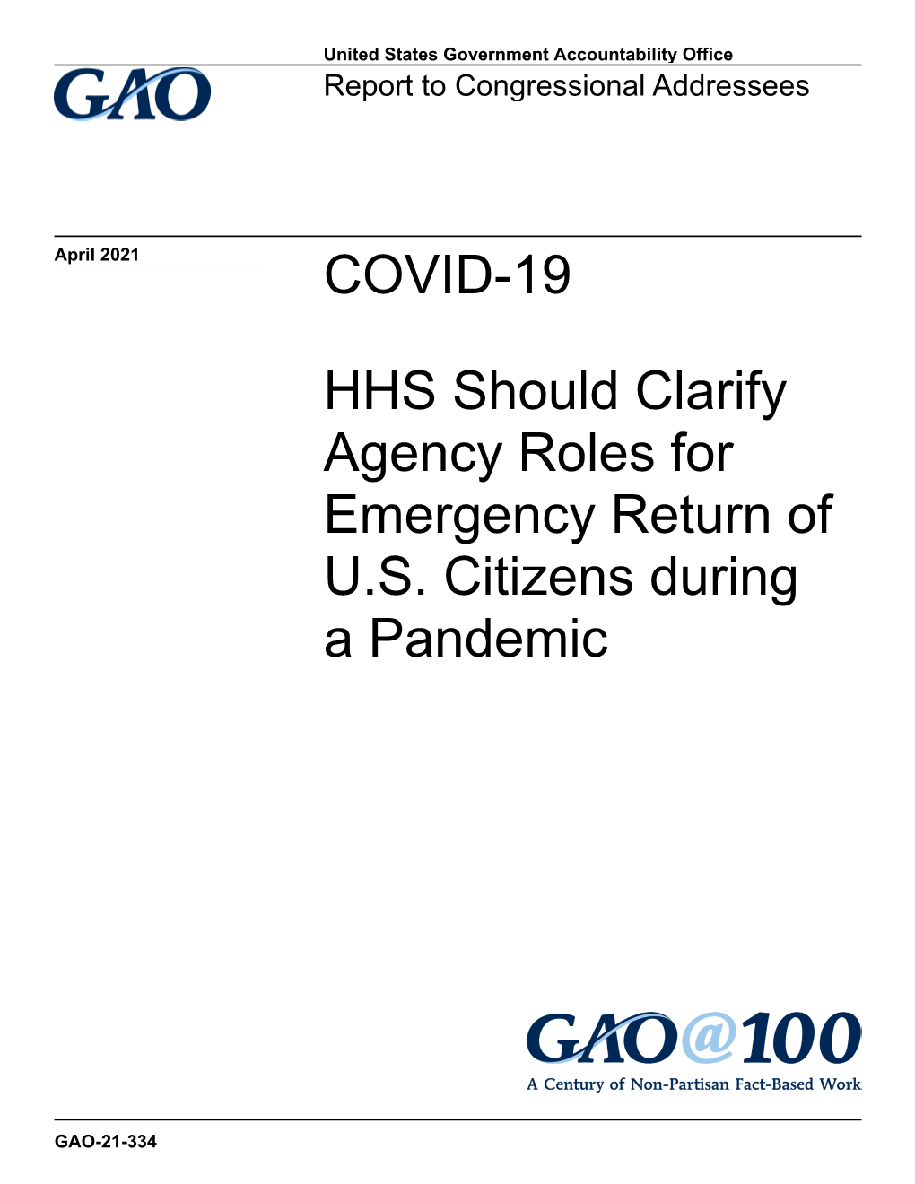 GAO-21-334, COVID-19: HHS Should Clarify Agency Roles For