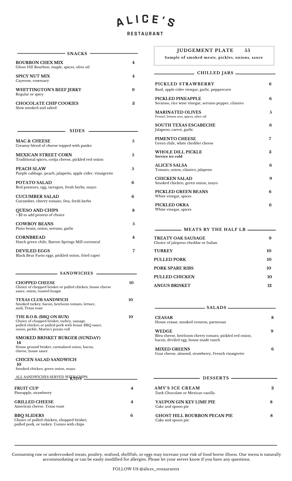 Copy of ALICE's MENU