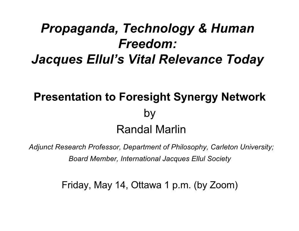 Ellul Lecture FSN May 14, 2021