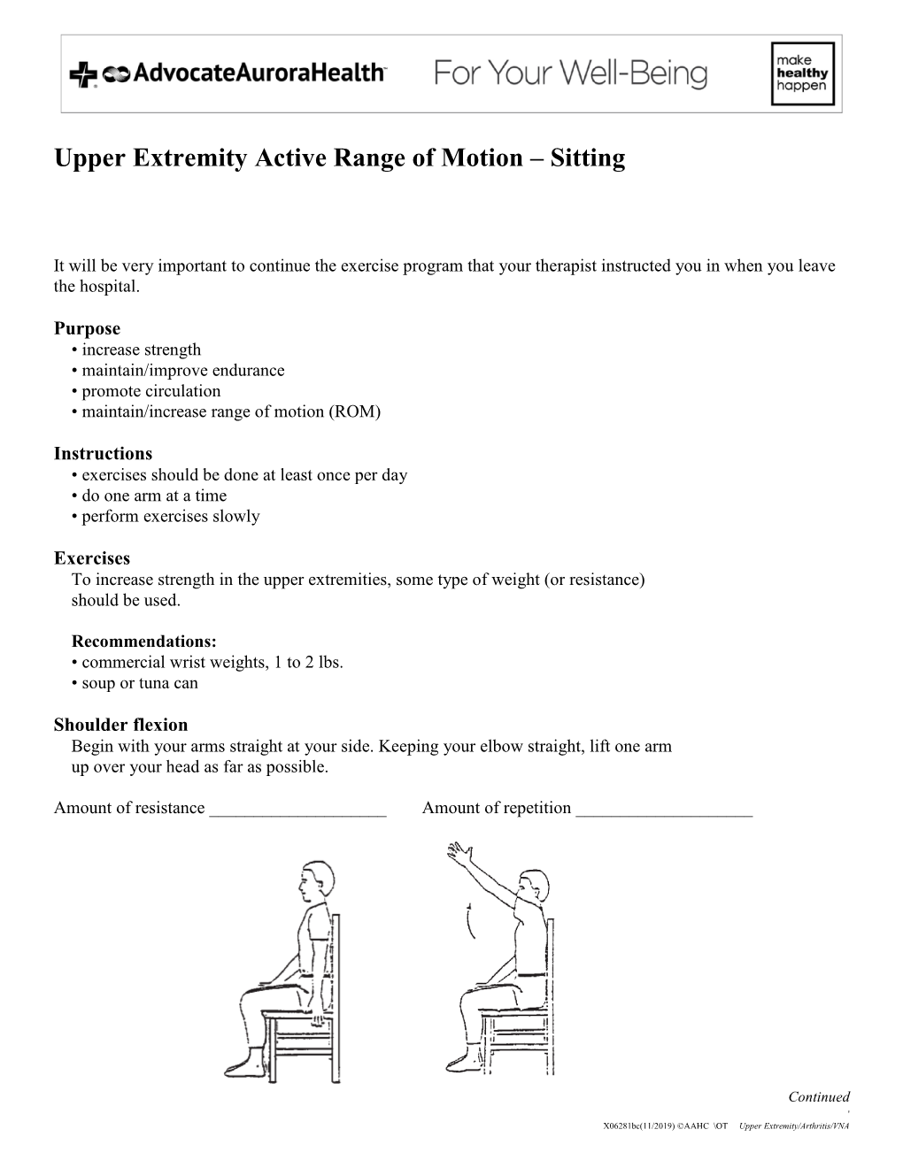 Upper Extremity Active Range of Motion – Sitting