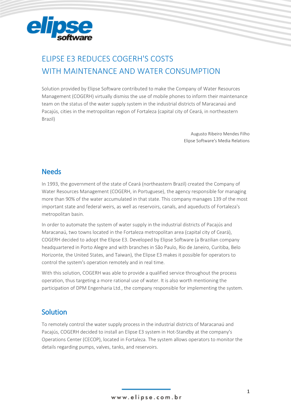 Elipse E3 Reduces Cogerh's Costs with Maintenance and Water Consumption