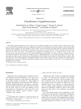 Classification of Papillomaviruses