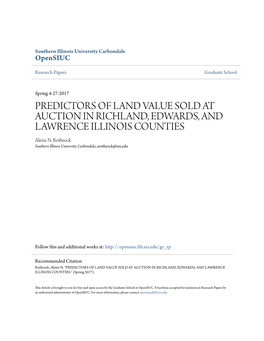 PREDICTORS of LAND VALUE SOLD at AUCTION in RICHLAND, EDWARDS, and LAWRENCE ILLINOIS COUNTIES Alexis N