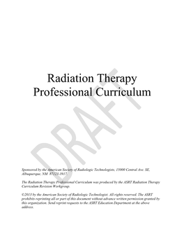 Radiation Therapy Professional Curriculum