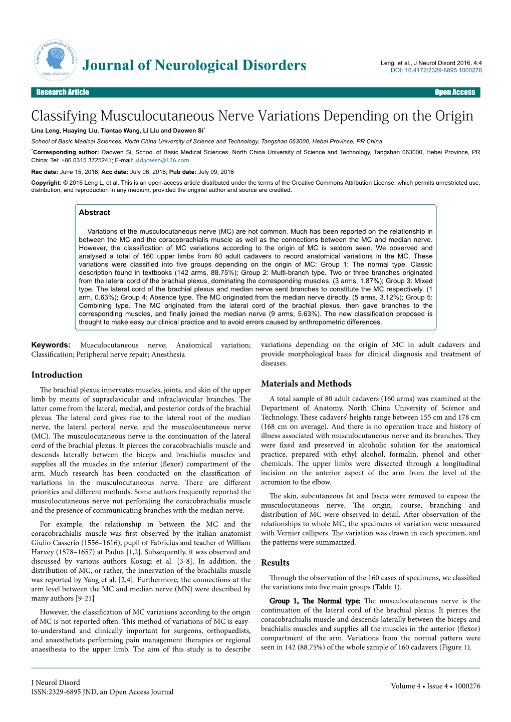 Classifying Musculocutaneous Nerve Variations