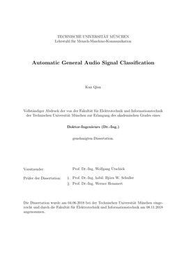 Automatic General Audio Signal Classification
