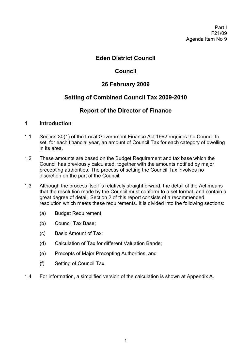 Council Agenda 26 February 2009