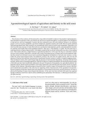 Agrometeorological Aspects of Agriculture and Forestry in the Arid Zones E