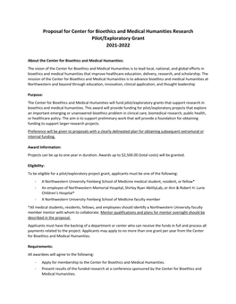 Proposal for Center for Bioethics and Medical Humanities Research Pilot/Exploratory Grant 2021-2022